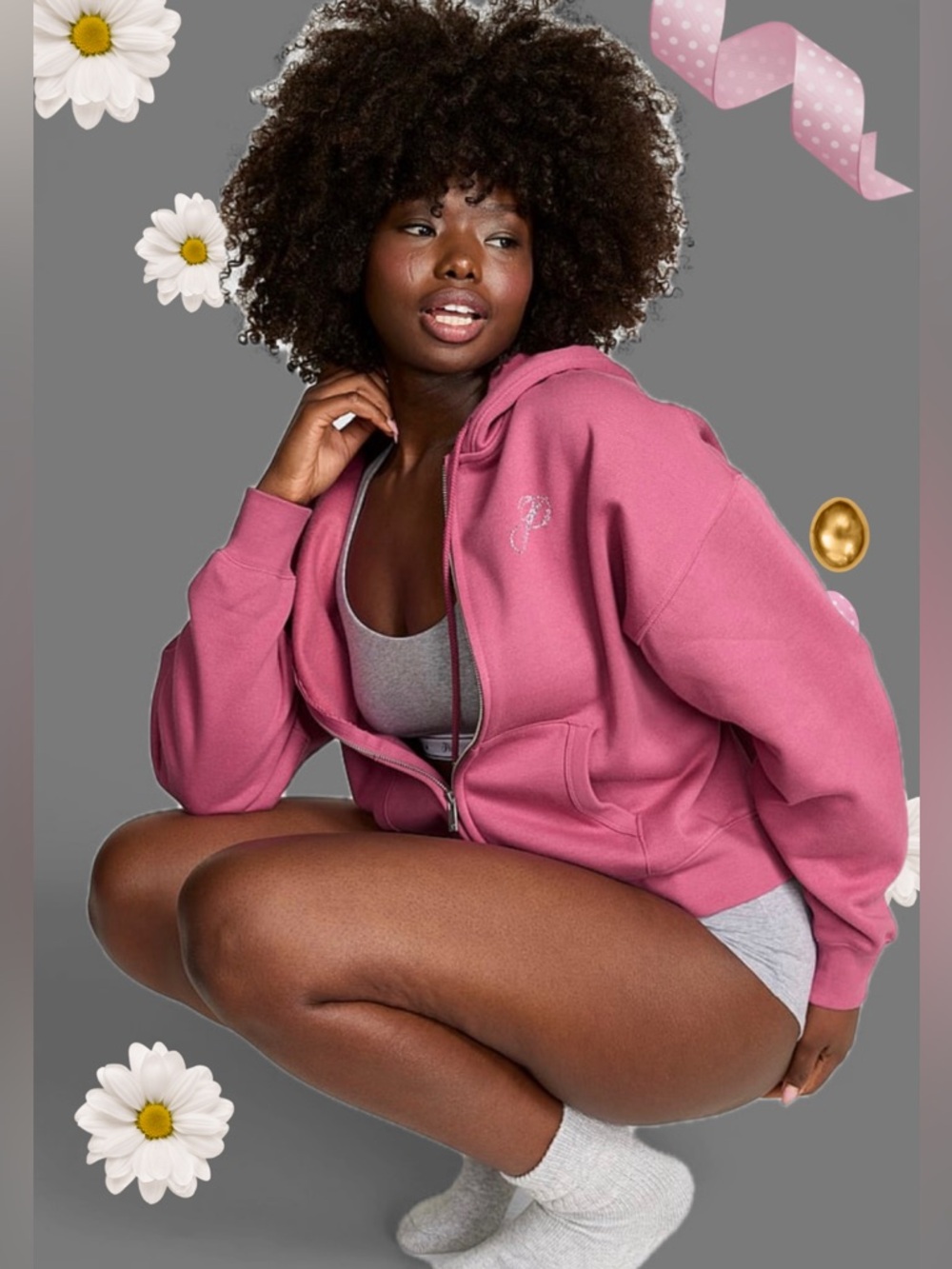 PINK VS Rhinestone Zip Hoodie Red Violet NWT Size Large Limited Edition